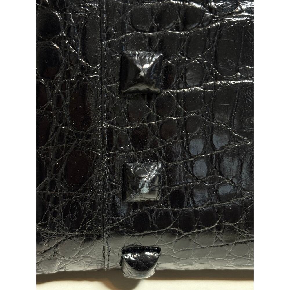 Nancy Gonzalez Black Crocodile Top Handle Bag With Studs + Shoulder Strap - Picture 6 of 11
